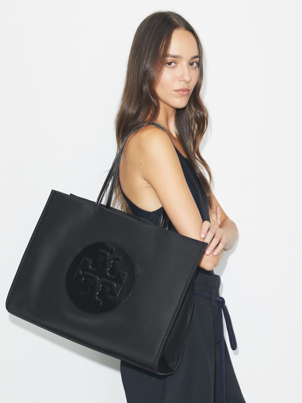 Tory Burch Ella Patch Black Logo Tote Fits Laptop LARGE 13" × 17.1" × 5.1"